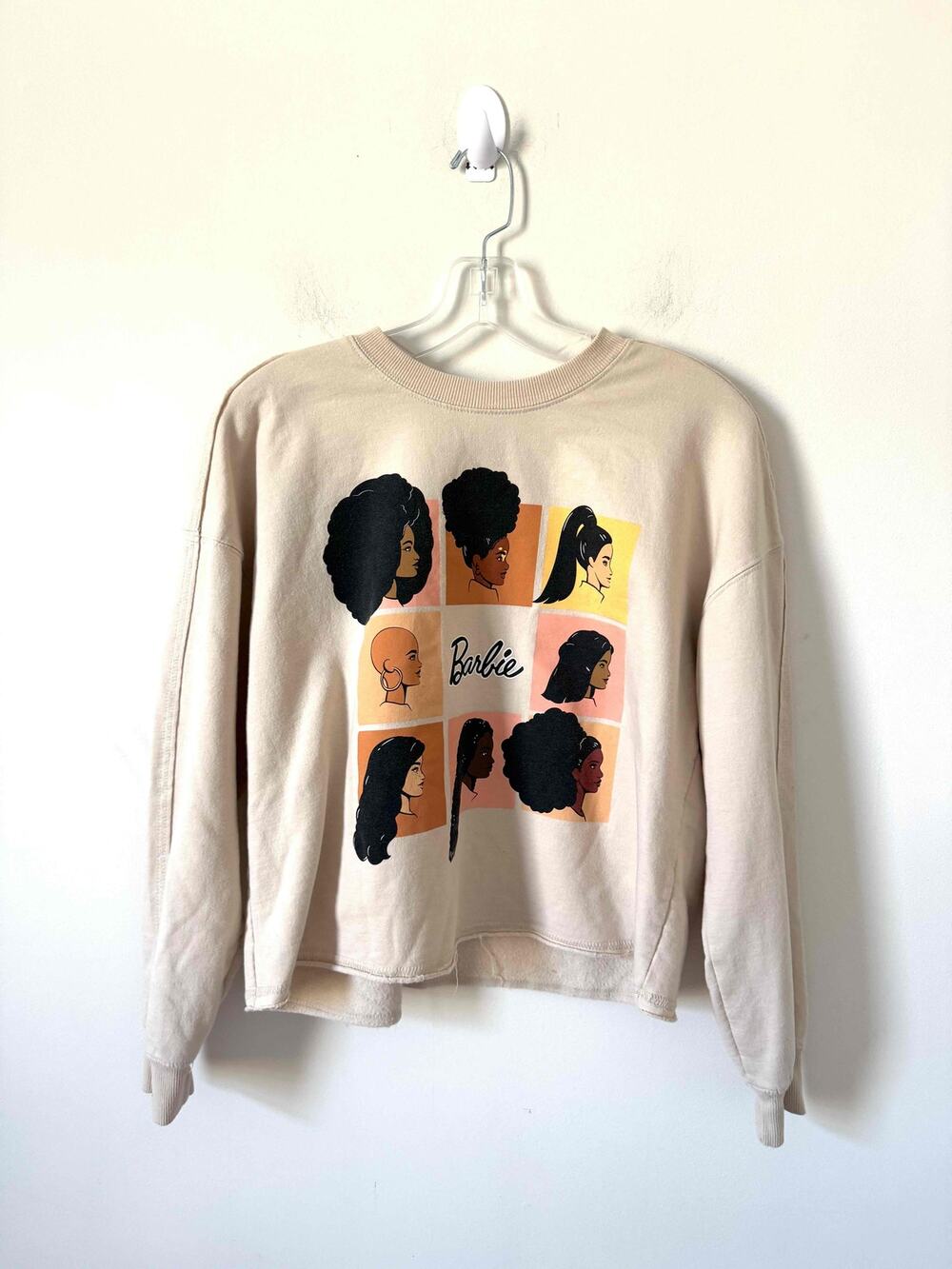 Barbie Black Barbie Hairstyle Crewneck Sweatshirt Tan Size Medium